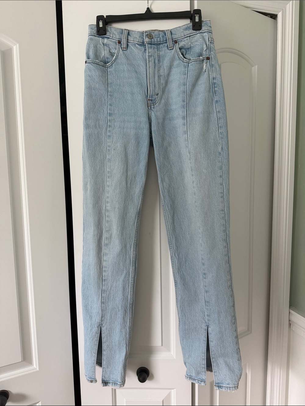 Abercrombie & Fitch Light Blue Straight Leg Jeans with Split Hem